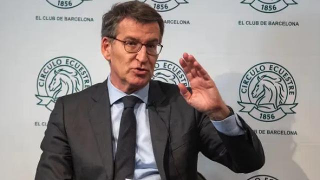 El presidente del PP, Alberto Núñez Feijóo, en el Círculo Ecuestre de Barcelona.