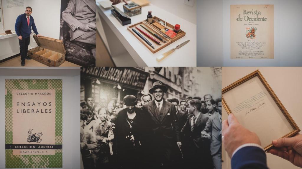 Algunos objetos e imágenes expuestos en la exposición 'Ortega-Marañón: Ciencia y Pensamiento'.
