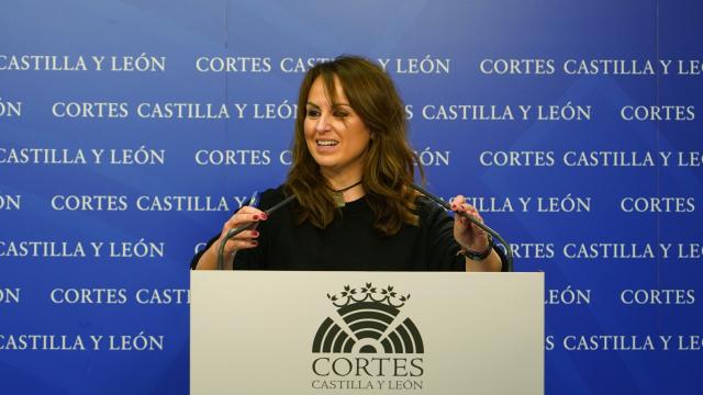 La viceportavoz socialista, Patricia Gómez Urbán, durante una rueda de prensa en las Cortes.