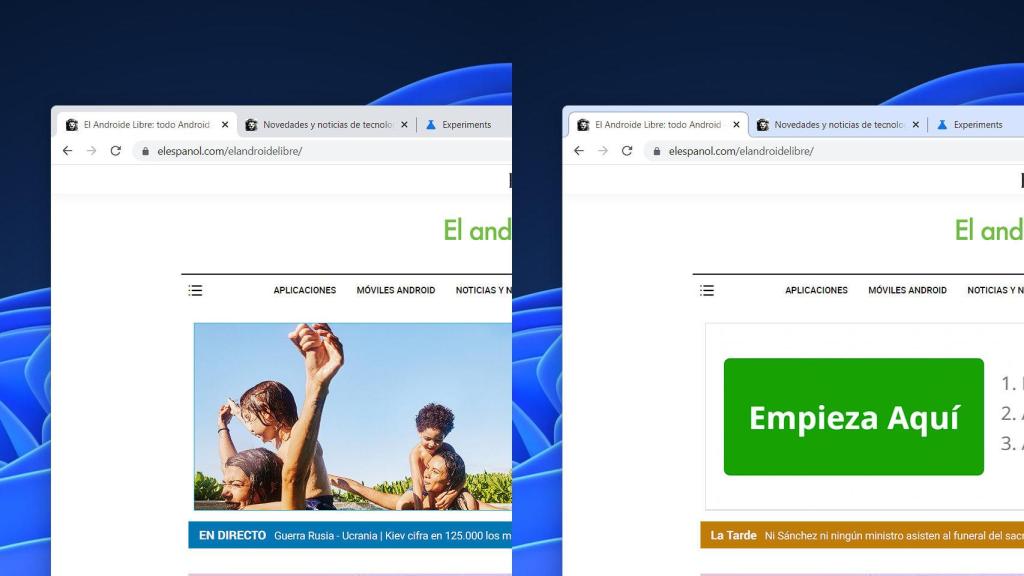La versión actual de Chrome (izq) y el nuevo rediseño (der)