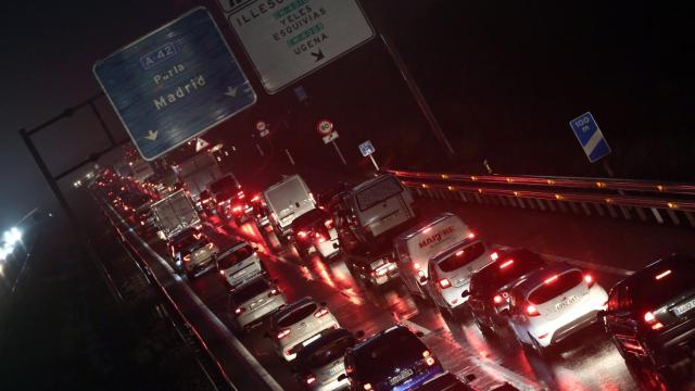 La autovía A-42, que une Madrid y Toledo, congestionada a la altura de Illescas.