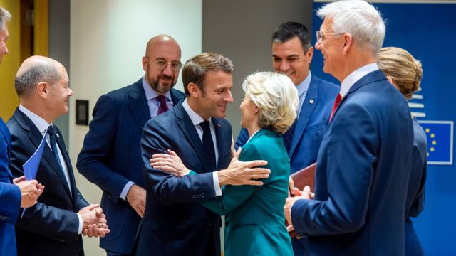 Olaf Scholz, Charles Michel, Emmanuel Macron, Ursula von der Leyen y Pedro Sánchez durante un Consejo Europeo