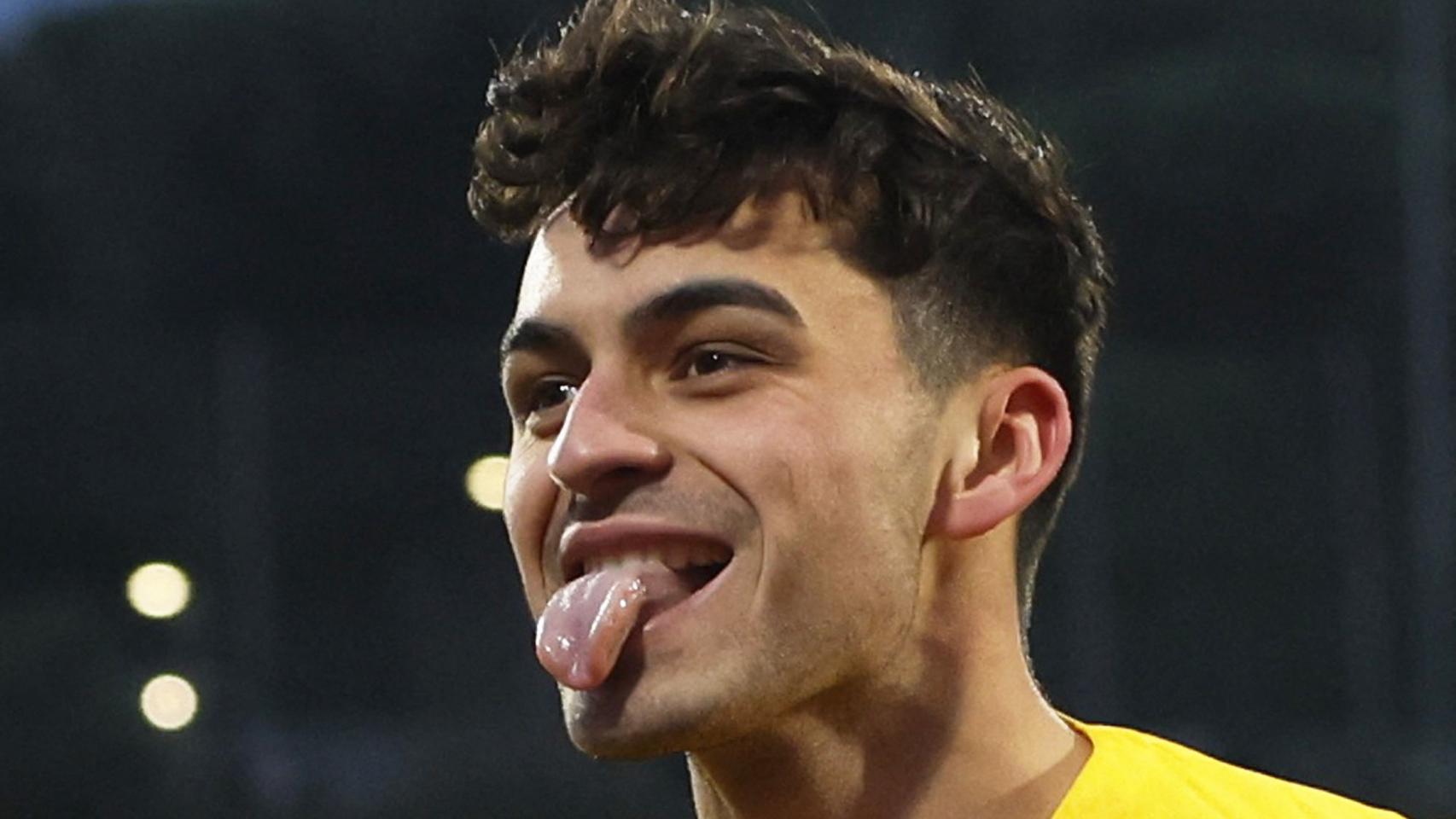 Pedri González, sacando la lengua para celebrar el 0-1 del Barcelona al Girona