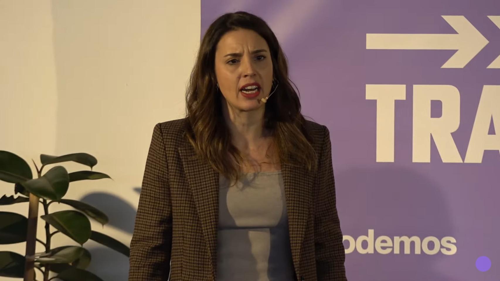 Irene Montero, durante el acto celebrado esta mañana
