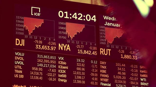 Pantallas del interior en el parqué de la Bolsa de Nueva York.