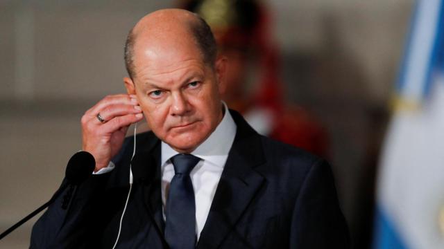 Olaf Scholz, durante el encuentro con el presidente de Argentina, Alberto Fernández.