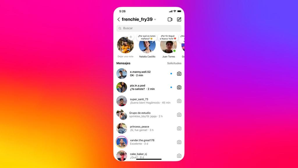 Notas en la interfaz de Instagram.