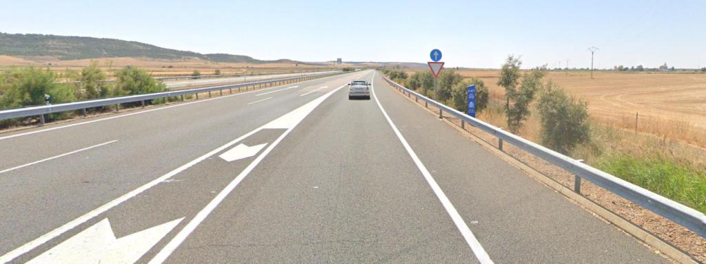 Entrada de la A-67 en el kilómetro afectado por las obras en Palencia.