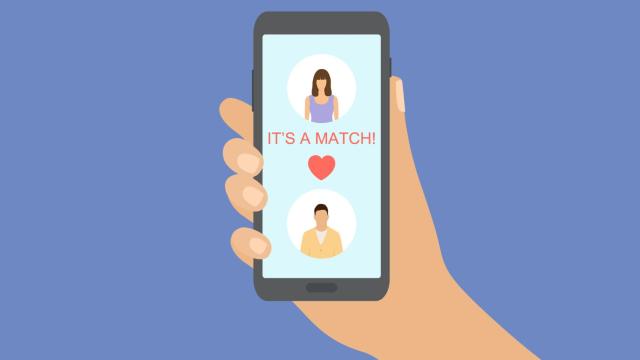 Pareja match en aplicación de citas en línea en teléfono móvil.