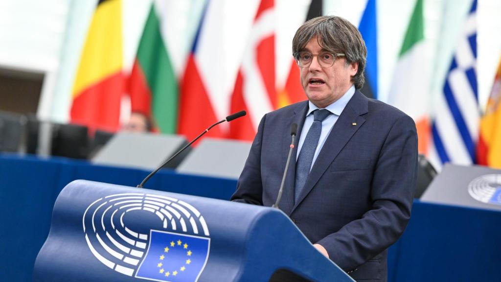 El expresident de la Generalitat, Carles Puigdemont, en una intervención en la Eurocámara.