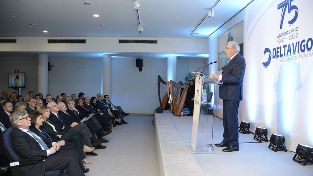 El presidente de Grupo Delta, Francisco Puga, durante su intervención en el Círculo de Empresarios de Galicia.