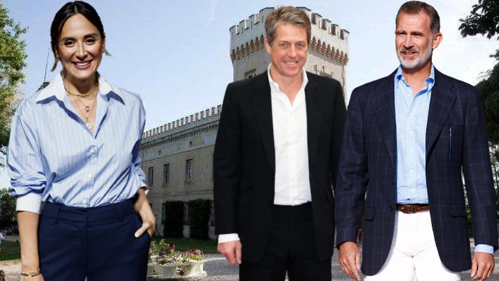 Tamara Falcó, el rey Felipe y el actor Hugh Grant, en un montaje de JALEOS.