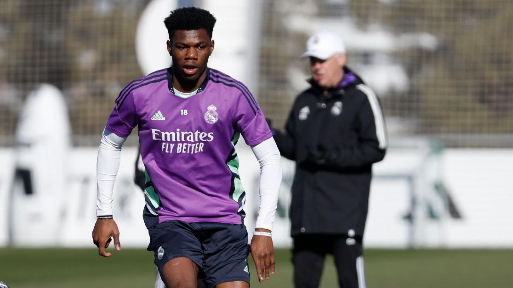 Aurélien Tchouaméni durante un entrenamiento del Real Madrid