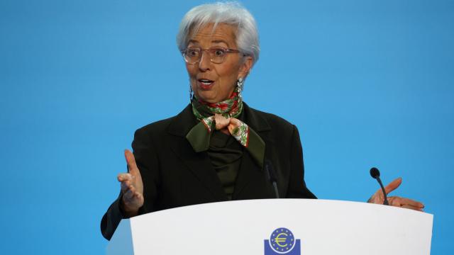 La presidenta del BCE, Christine Lagarde, durante una rueda de prensa.