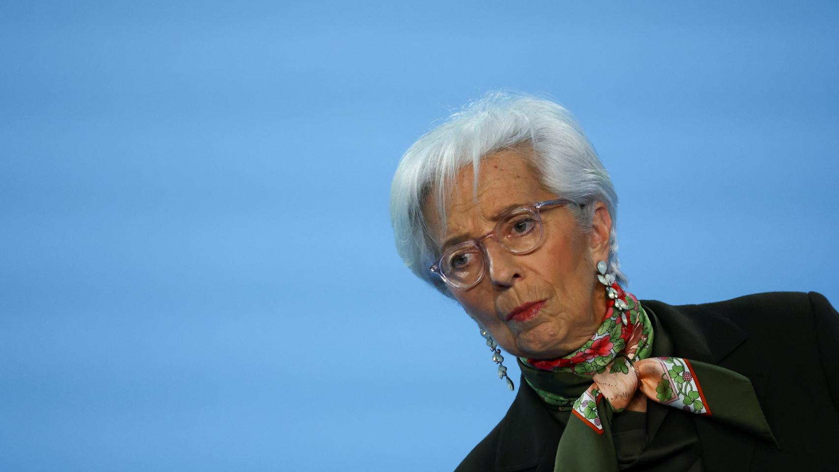 La presidenta del BCE, Christine Lagarde, durante la rueda de prensa de este jueves