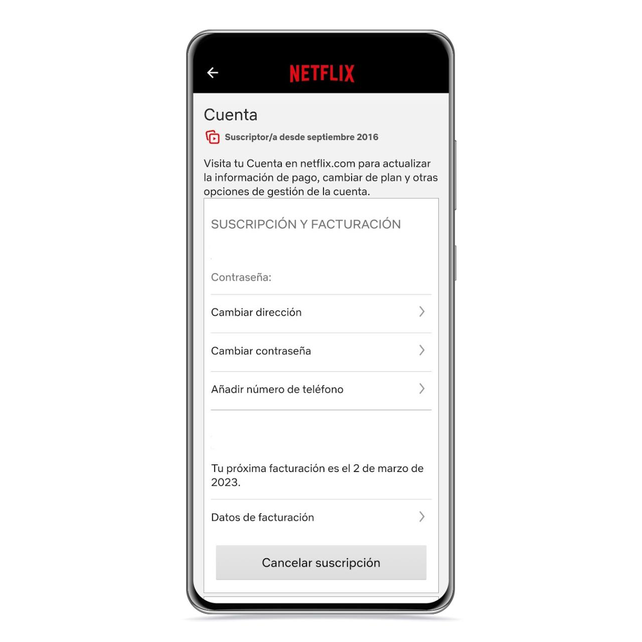Cancelar suscripción a Netflix