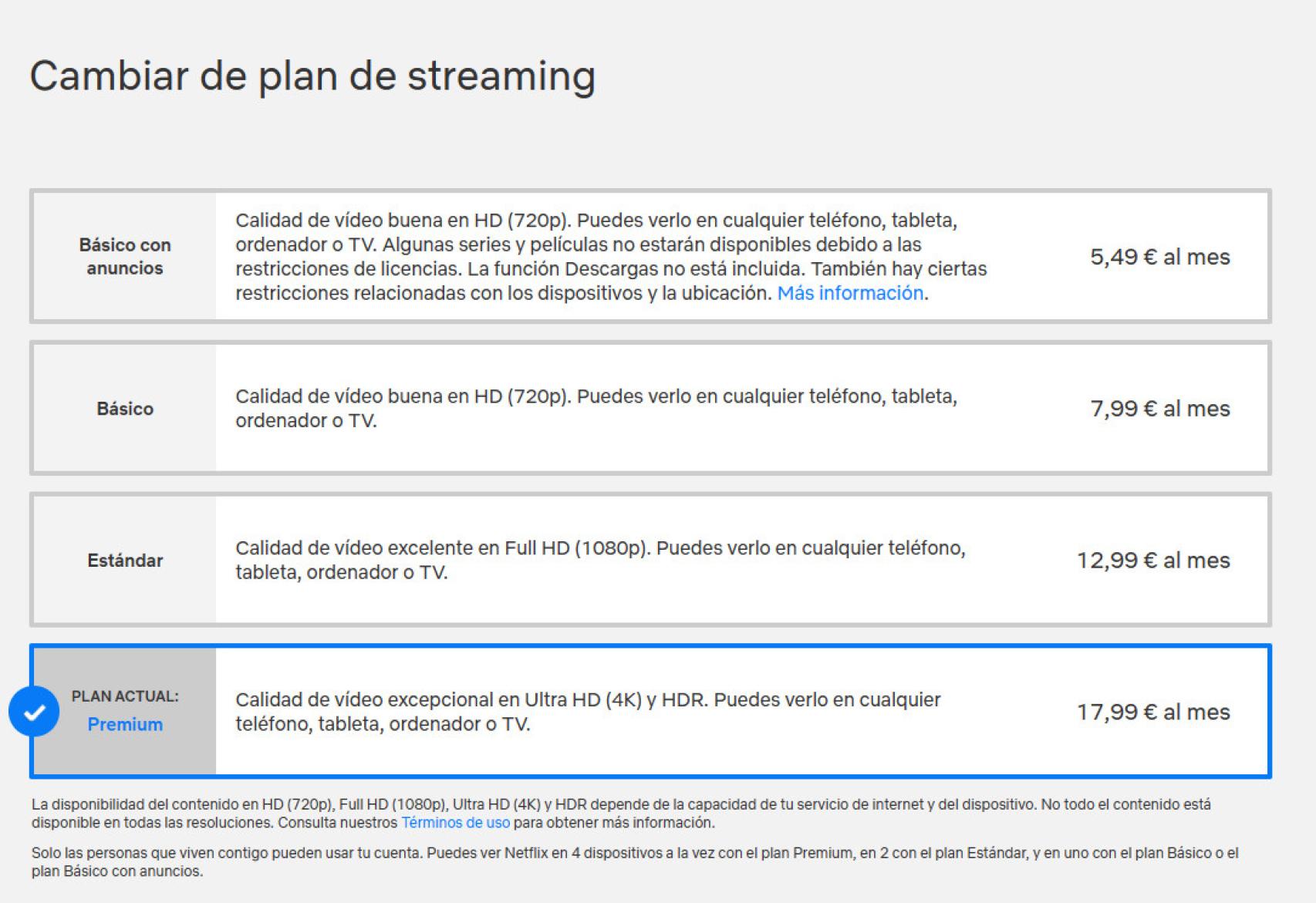Cambiar plan de Netflix