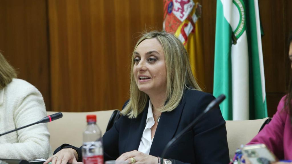Marifrán Carazo, consejera de Fomento, durante la comisión del Parlamento andaluz.
