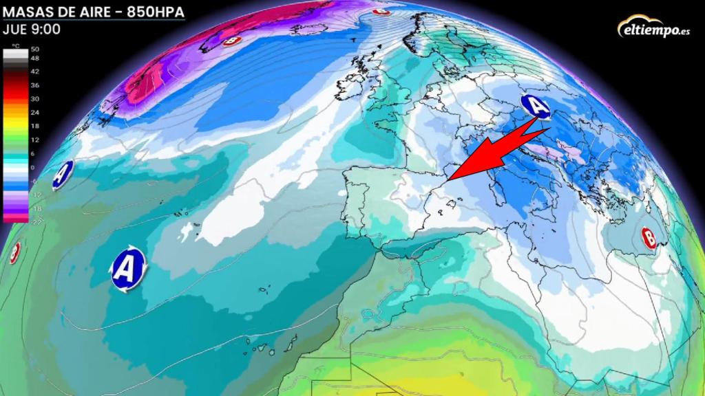 Las masas de aire frío procedentes de Europa que afectarán a España. ElTiempo.es.