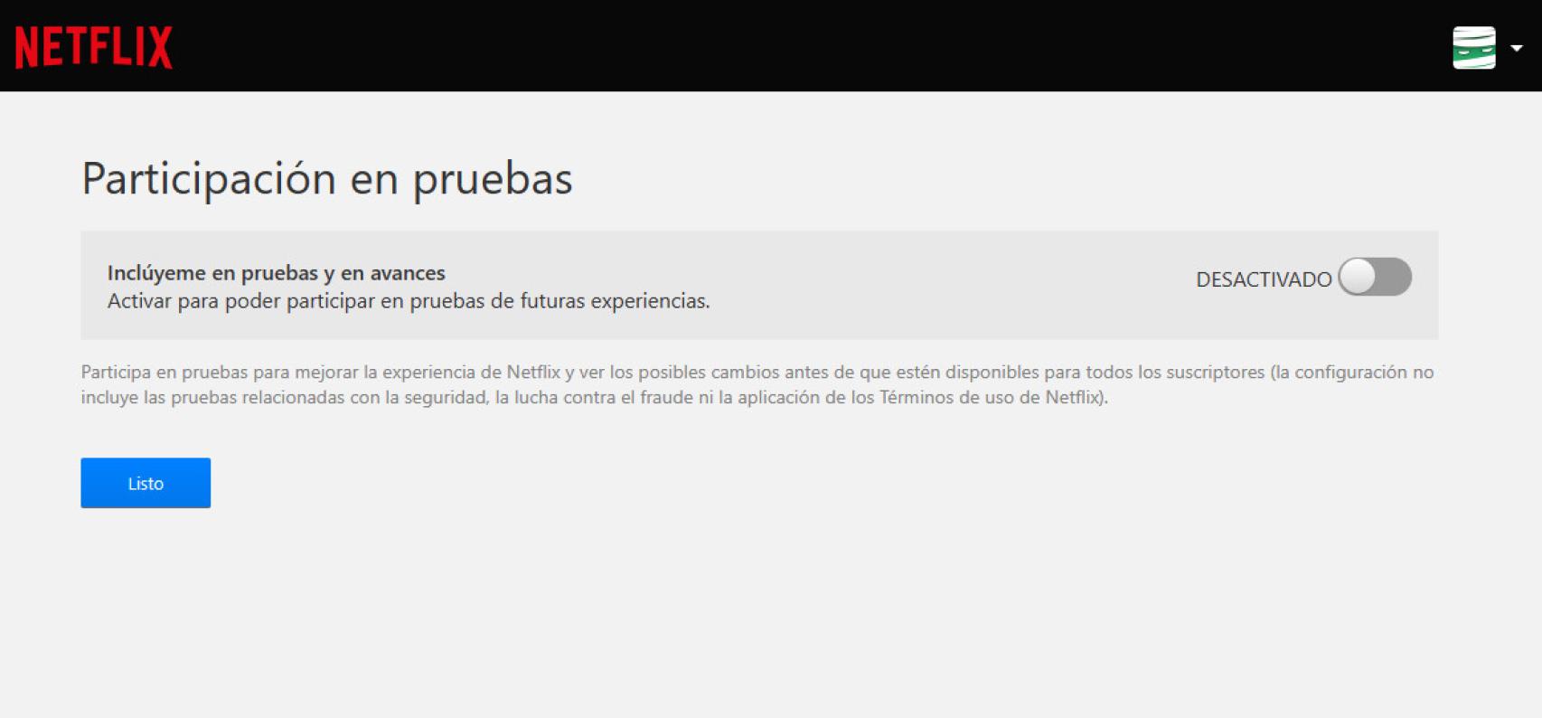 Participación en pruebas de Netflix
