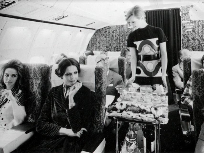 Cabina de primera clase de un 747 de Iberia en los años 70.