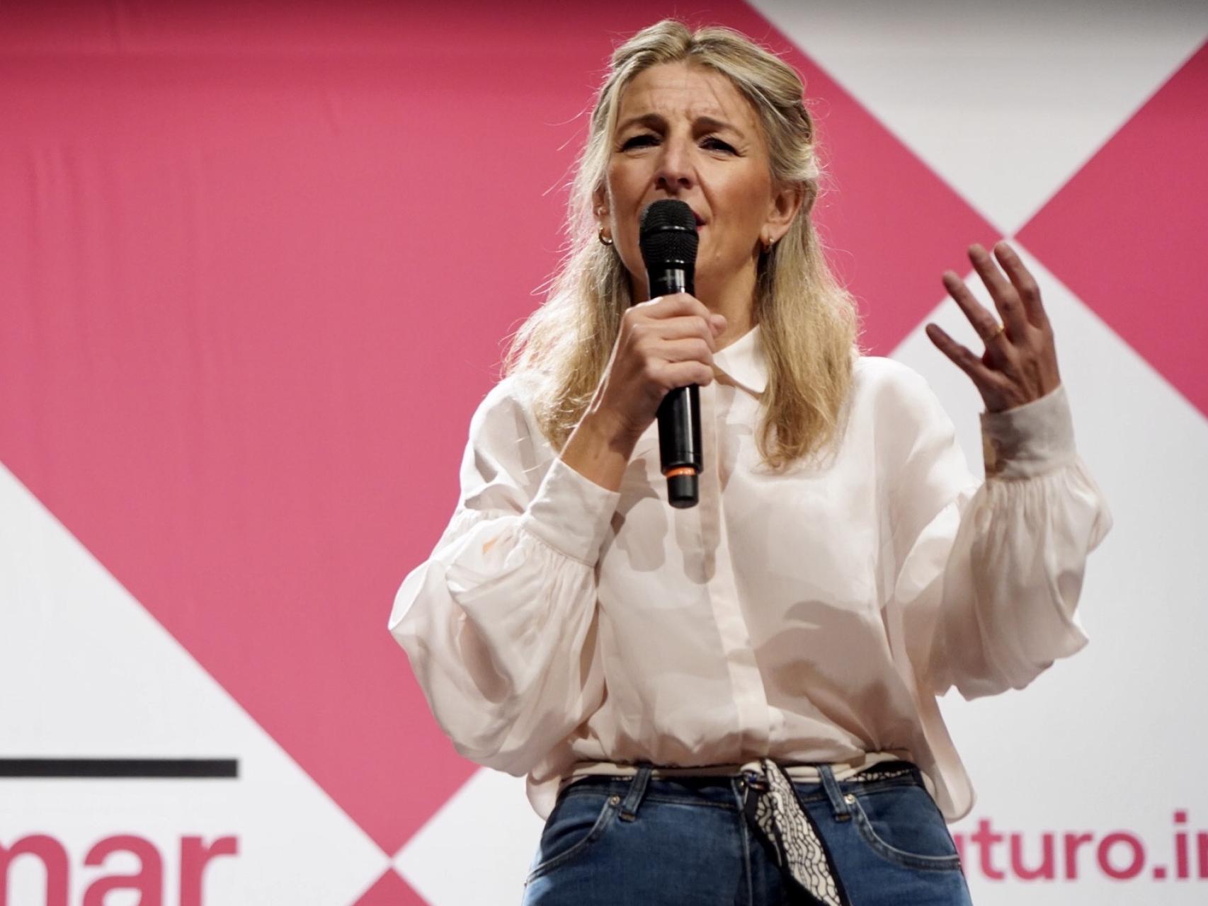 La líder e impulsora de Sumar, Yolanda Díaz, durante su acto de este sábado en Valladolid.