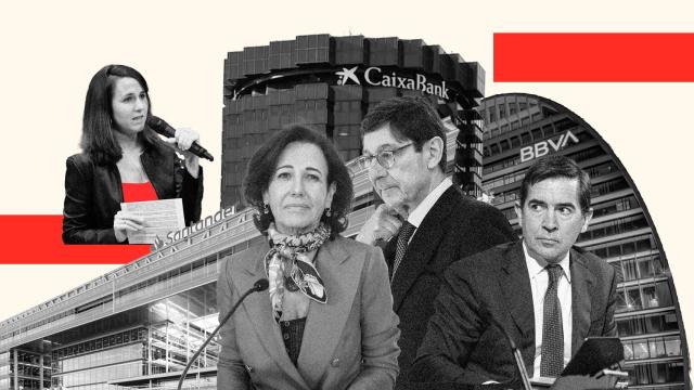 Ilustración con Ione Belarra, Ana Botín, José Ignacio Goirigolzarri y Carlos Torres.