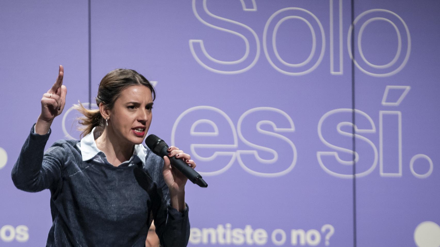 La ministra de Igualdad, Irene Montero, este domingo en el acto de defensa del 'sólo sí es sí'.