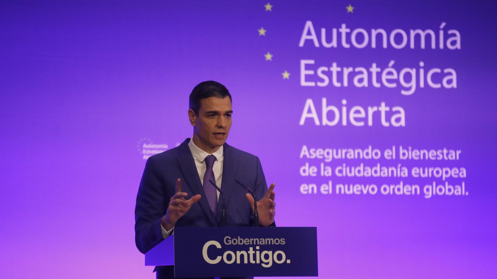 Pedro Sánchez, este lunes en el acto 'Autonomía estratégica abierta'.