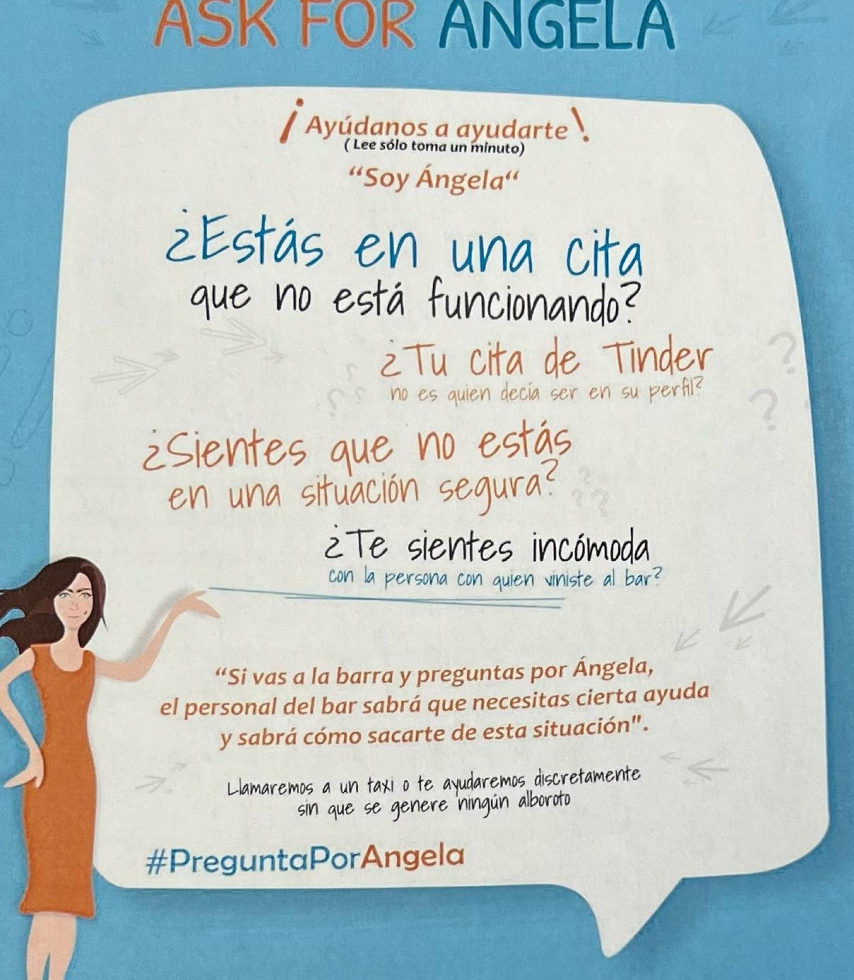 Imagen de la cartelería 'Ask For Angela'.