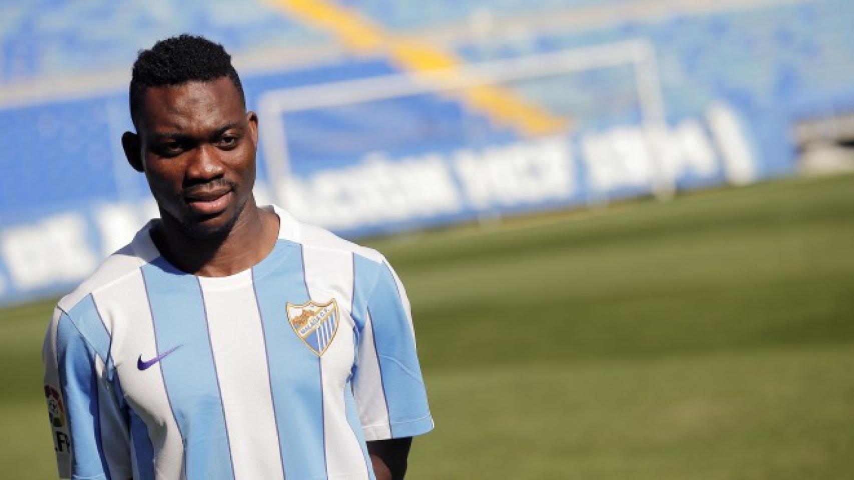 Christian Atsu, durante su presentación con el Málaga en 2016