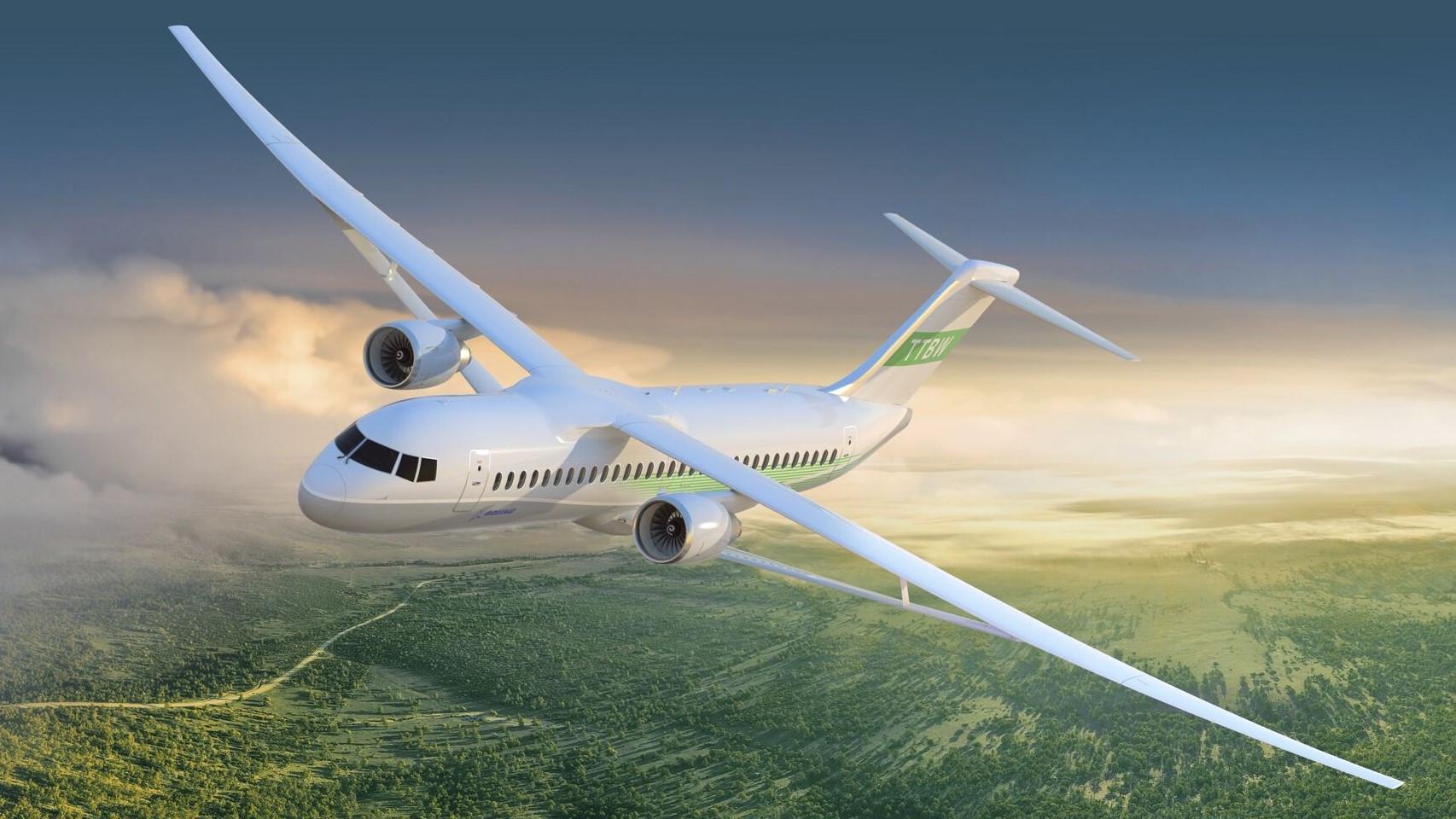 Modelo por ordenador de avión Boeing con alas TTBW