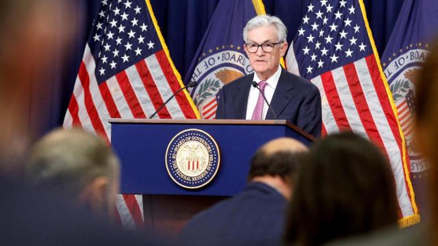El presidente de la Reserva Federal de Estados Unidos (Fed), Jerome Powell, en una rueda de prensa.