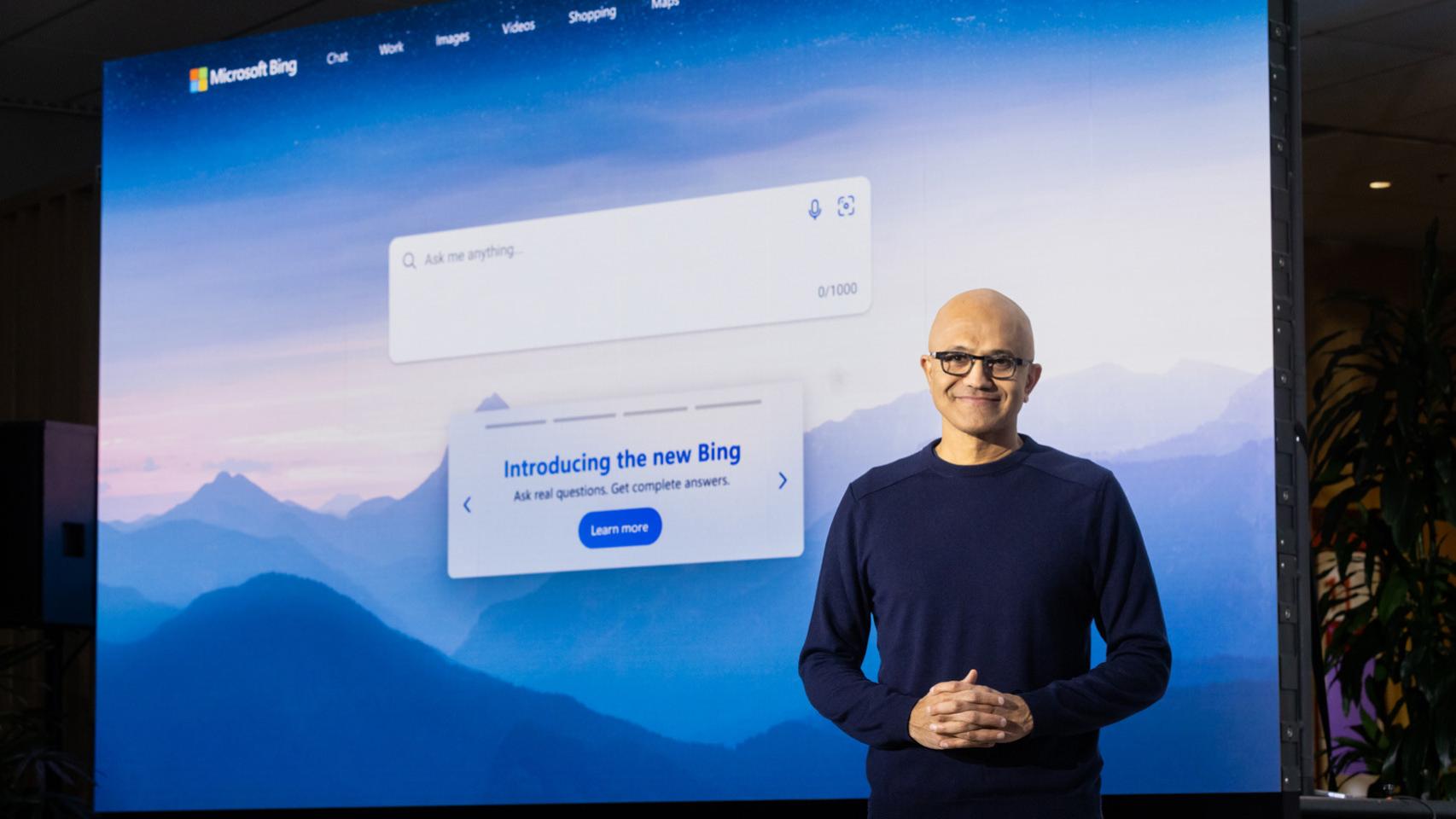 Saya Nadella presentando el nuevo Bing.