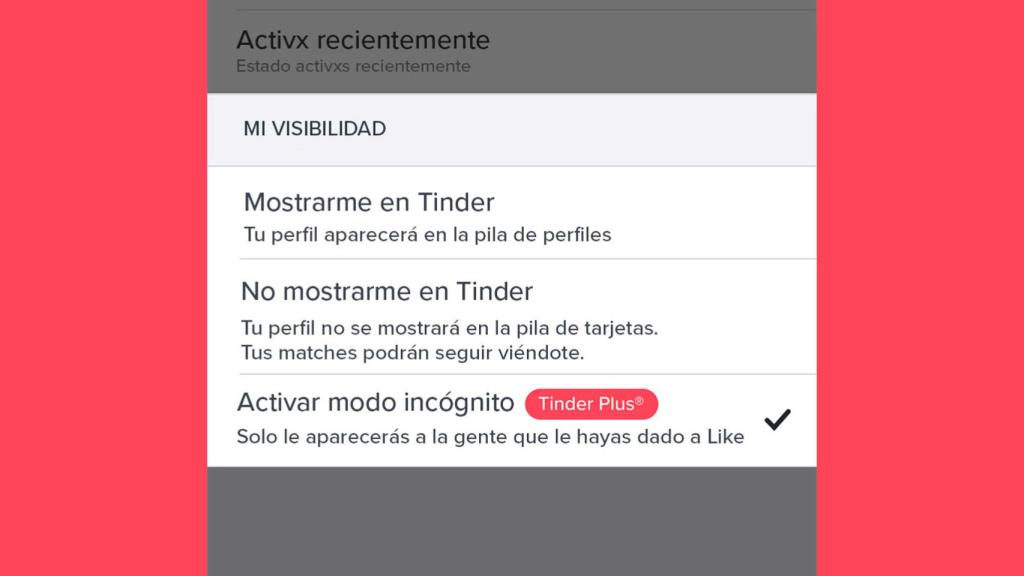 Modo incógnito de Tinder