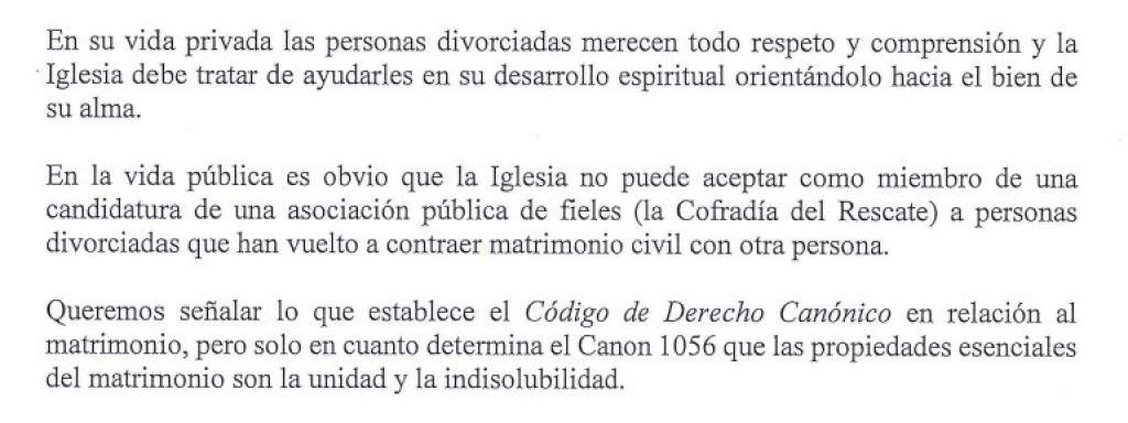 Extracto del decreto del Obispado.