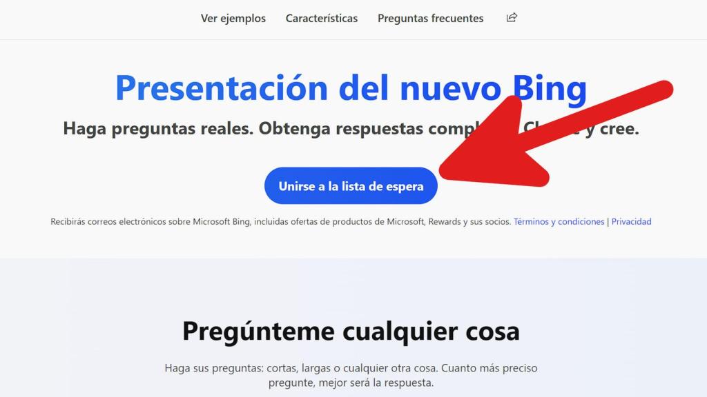 Bing nos permite sumarnos a la lista de espera para probar ChatGPT