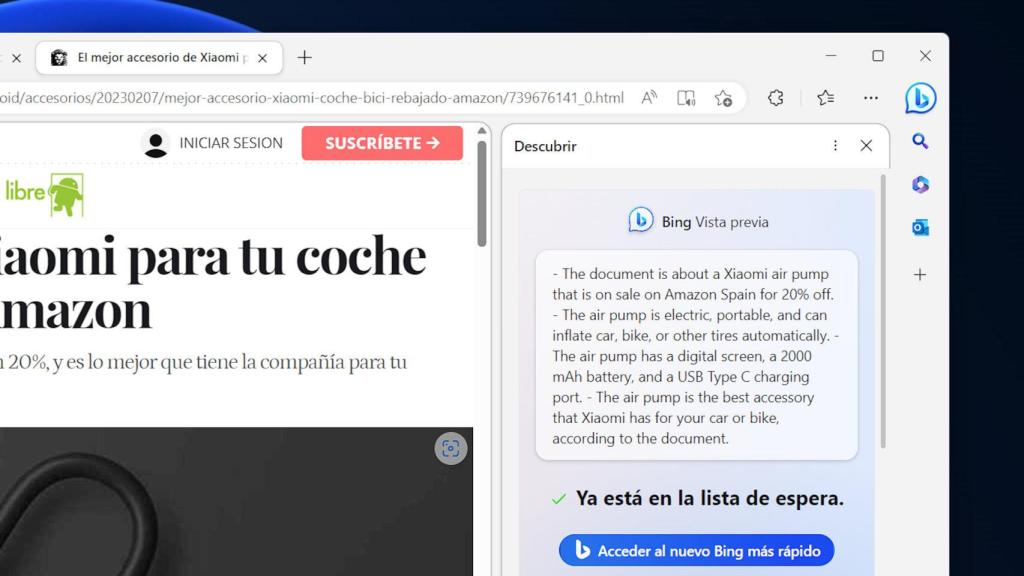 La IA integrada en Edge es capaz de resumir el contenido de una página web