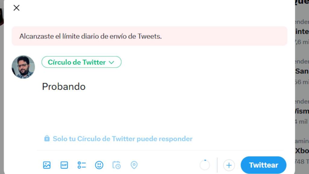 Mensaje de error en Twitter