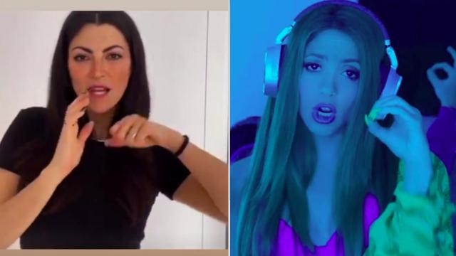 A la izquierda, lo compartido por Olona en las 'stories' de Instagram; a la derecha, Shakira en el videoclip con Bizarrap.