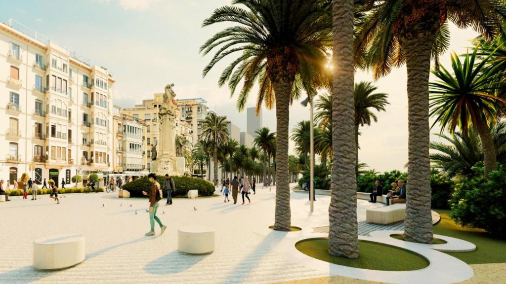 Recreación del Paseo de Los Mártires con las nuevas obras de peatonalización.