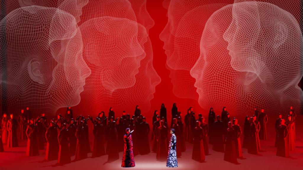 Imagen de 'Macbeth' donde puede verse la escenografía de Jaume Plensa