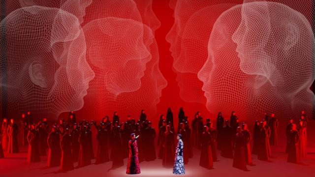 Imagen de 'Macbeth' donde puede verse la escenografía de Jaume Plensa