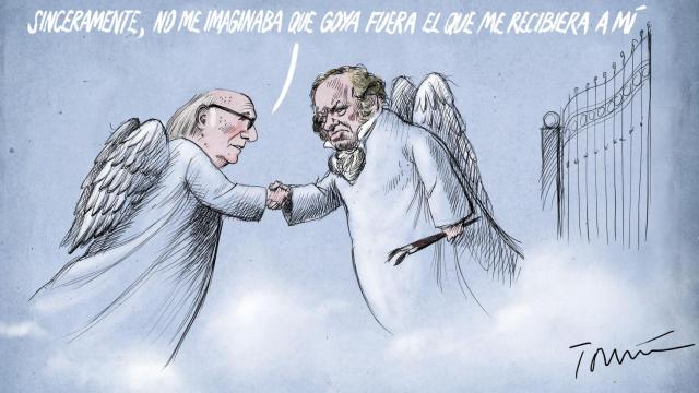 Goya recibe a Saura. / Tomás Serrano