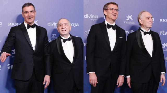 Pedro Sánchez (izquierda) y Alberto Núñez Feijóo (derecha) junto al director de cine Fernando Méndez-Leite.