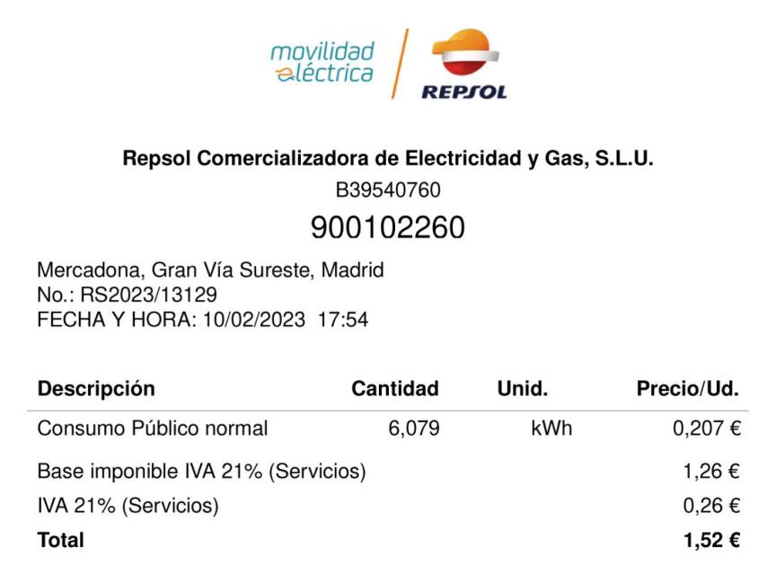 Recibo de la recarga.