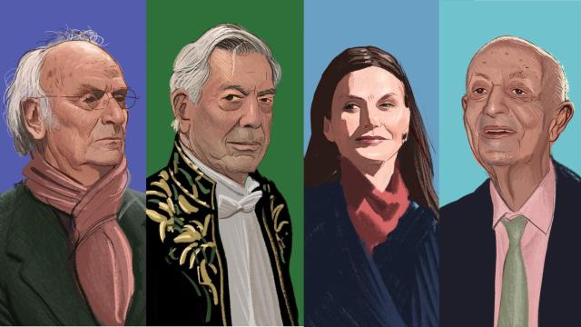 Carlos Saura, Vargas Llosa, la reina Letizia y Lucio Blázquez.