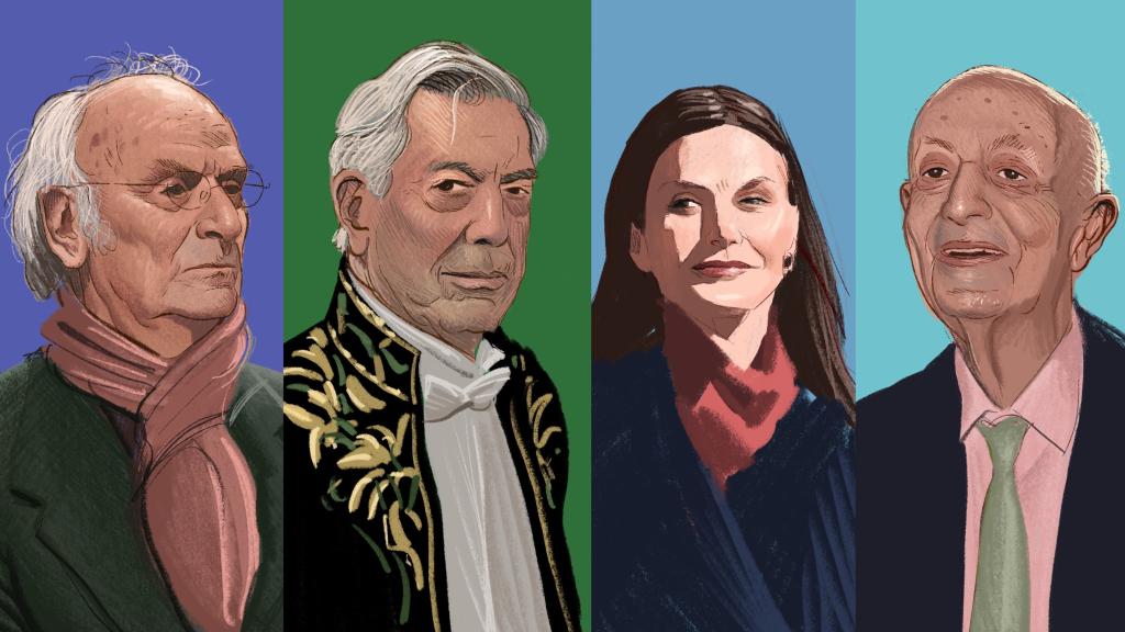 Carlos Saura, Vargas Llosa, la reina Letizia y Lucio Blázquez.