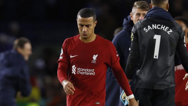 Thiago, durante un partido con el Liverpool en la temporada 22/23.