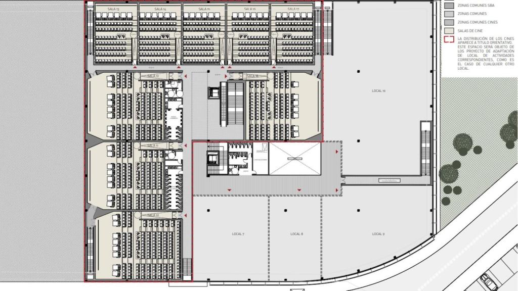 Planos de la ordenación de la planta baja de los futuros cines del Málaga Nostrum.